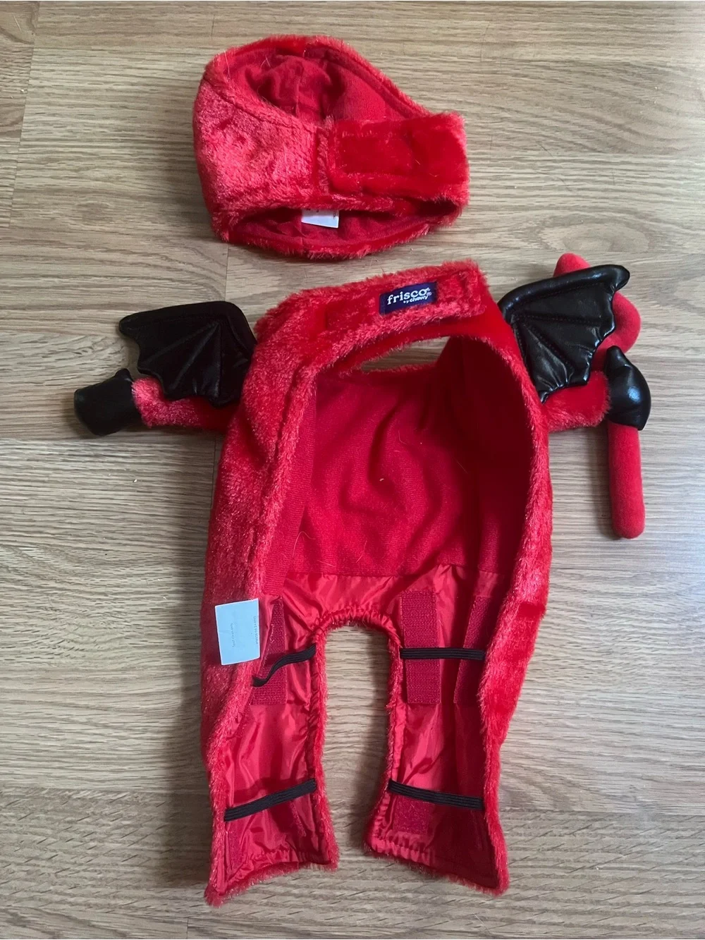 Red Plush Devil Costume for Cats - Plush Wing & Trident Set